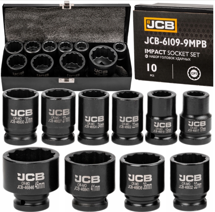 Image of Zestaw nasadki udarowe nasadowe krótkie do klucza pneumatycznego 3/4" 17-46mm 12-k 10el JCB