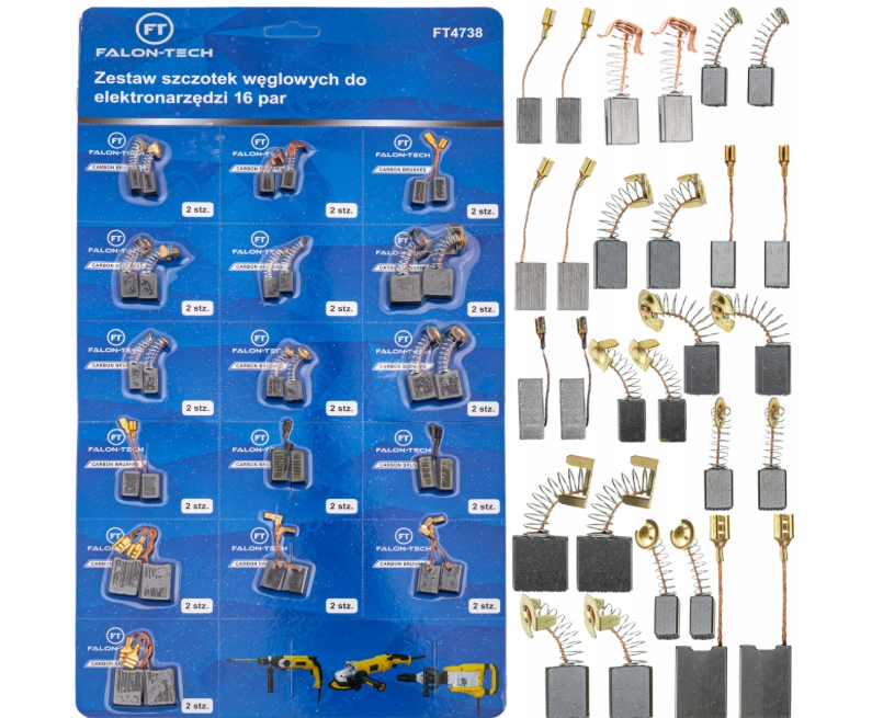 Image of Szczotki węglowe do elektronarzędzi wiertarki uniwersalne zestaw 16 par FALON-TECH