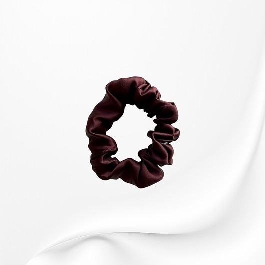 Image of Pakamera Jedwabna scrunchie gumka frotka mini bakłażanowy brąz