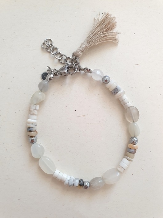 Image of Pakamera Bransoletka BOHO kamień księżycowy, opal dendrytowy, howlit