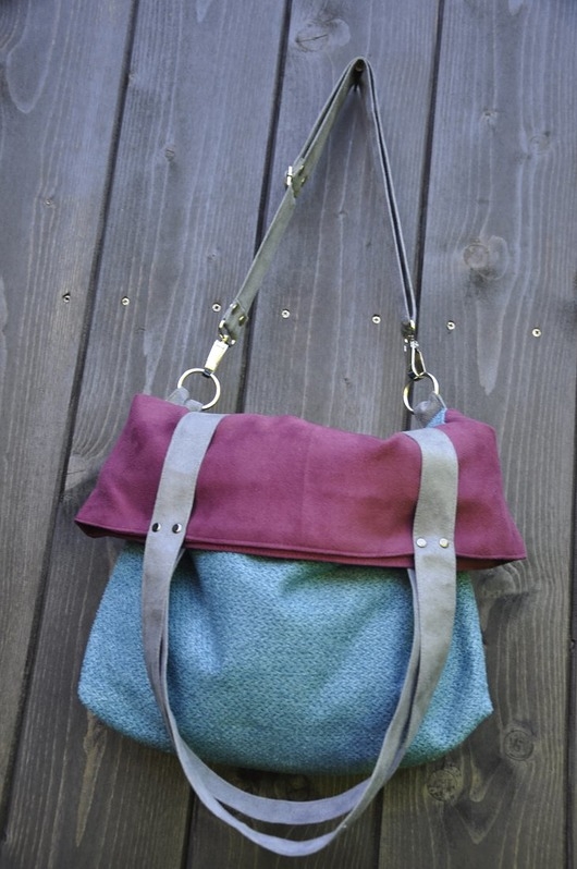 Image of Pakamera Torba na ramię-color block-turkus,oberżyna,szary