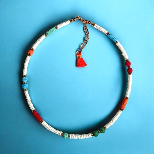 Image of Pakamera Summer collection: naszyjnik - choker : muszla biała i lawa multicolor
