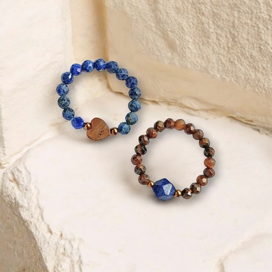 Image of Pakamera PREMIUM : zestaw pierścionków : lapis lazuli, perły