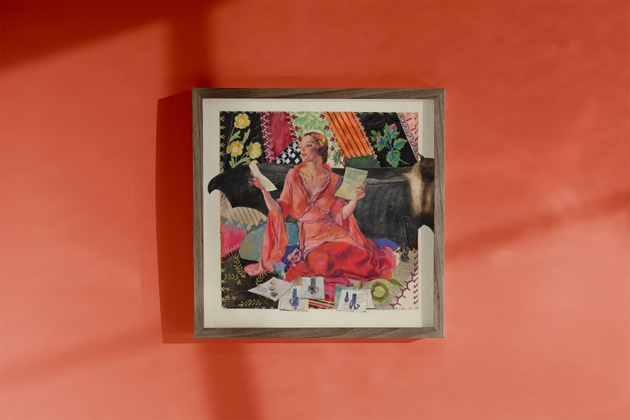 Image of Grafika kolaż / plakat dekoracyjny retro boho kobieta i nietoperz