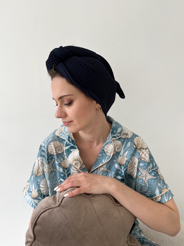 Image of Pakamera Bawełniany turban do suszenia włosów granat