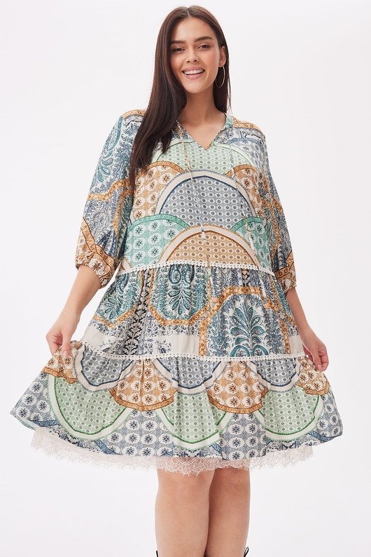 Image of Sukienka Orient Plus Size Patchwork