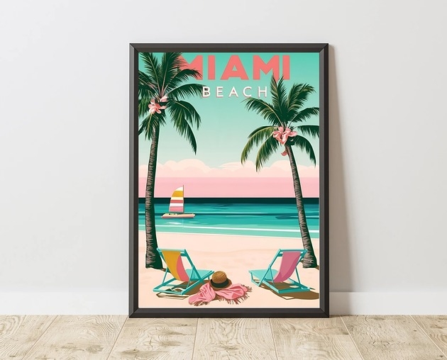 Image of Pakamera PLAKAT dekoracyjny pastelowy, miami beach poster