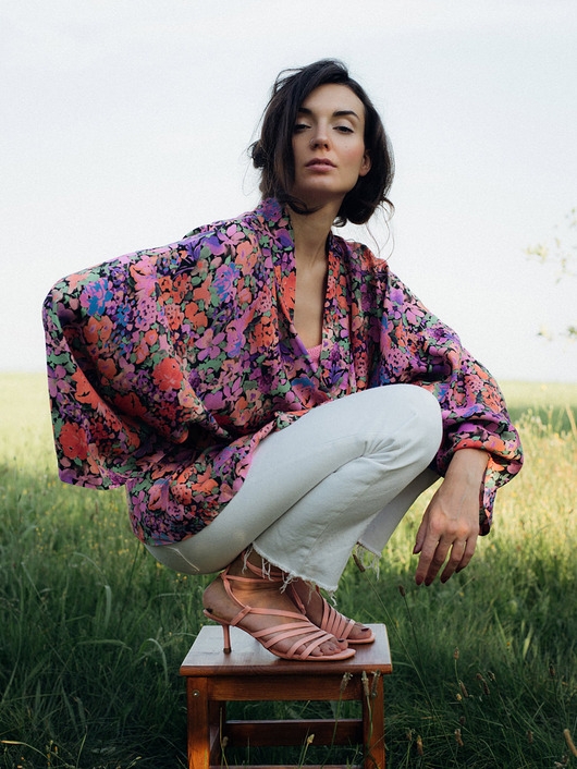 Image of Pakamera Kimono Purple Flower SHORT