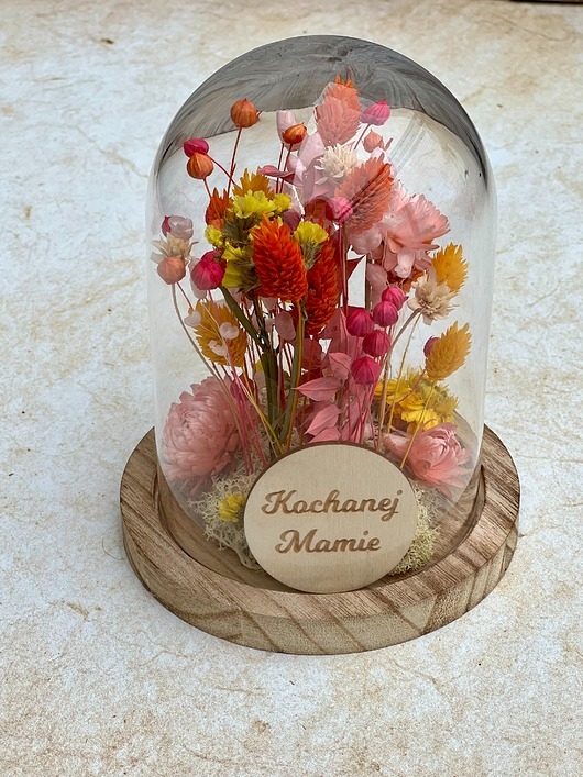Image of Szklana kopuła z suszonymi roślinami na Dzień Matki, prezent dla Mamy