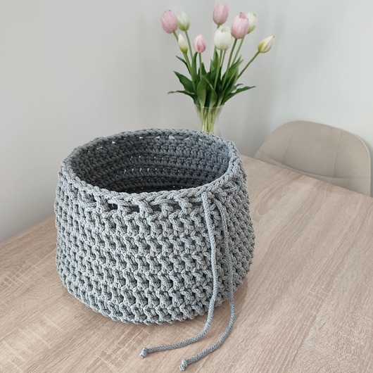 Image of Pakamera Kosz szydełkowy ze sznurka bawełnianego 30cmx20cm