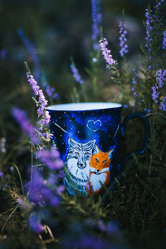 Image of Kubek dla miłośnika kawy i lasu wilk i lis