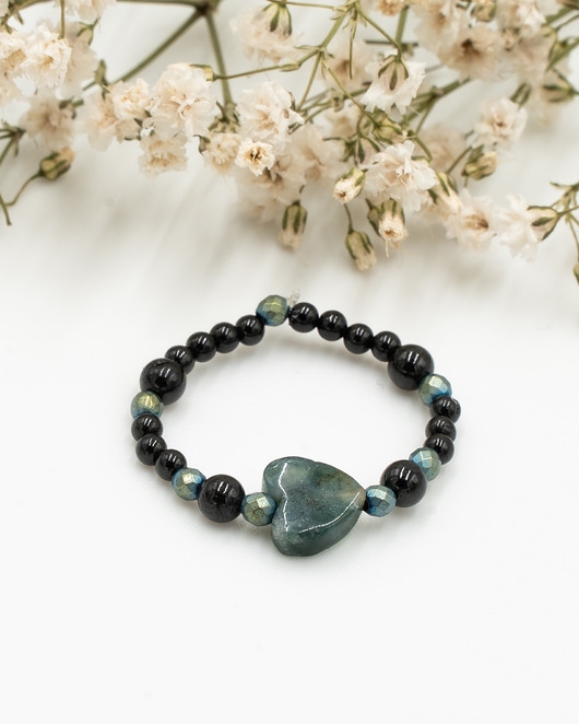 Image of Pakamera Pierścionek elastyczny - spinel, hematyt, agat indyjski