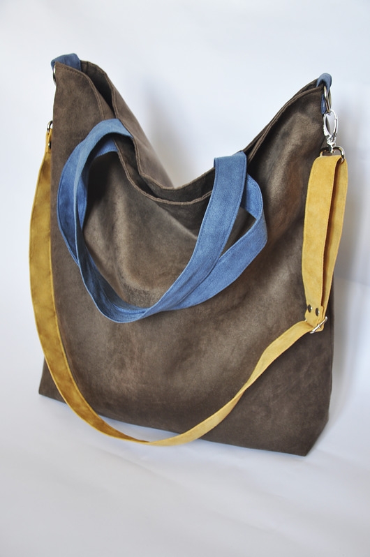 Image of Pakamera TORBA HOBO XXL - brąz, niebieski, żółty