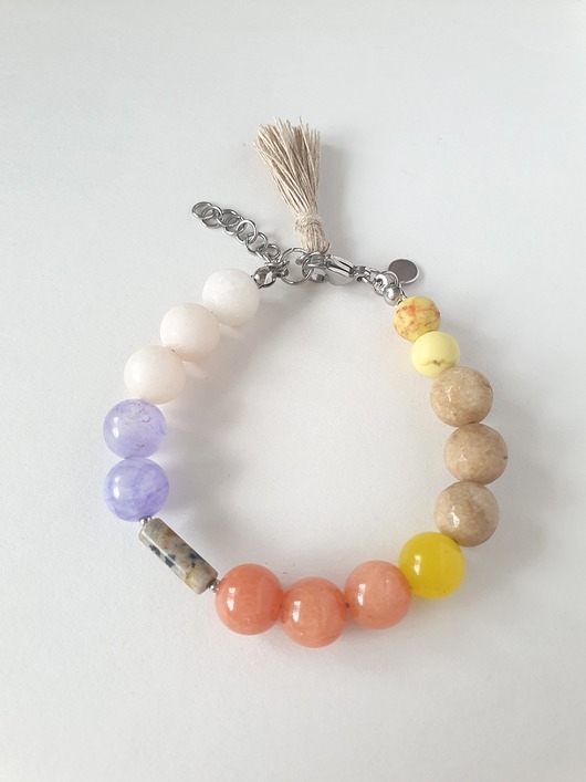 Image of Pakamera Bransoletka BOHO ART jadeit, jaspis, fiolet, żółty, beż, krem, rudy