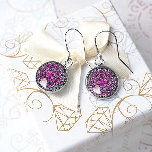 Image of Pakamera Kolczyki srebrne PINK MANDALA unikatowe