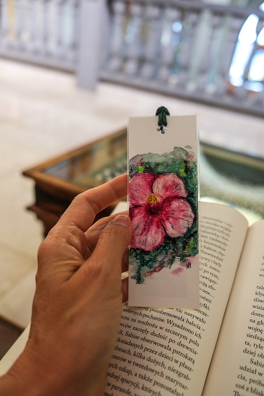 Image of akwarelowa zakładka do książki z egzotycznym kwiatem