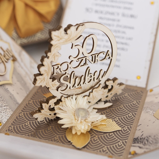Image of Pakamera 50 rocznica ślubu, złote gody, exploding box, kartka 3d