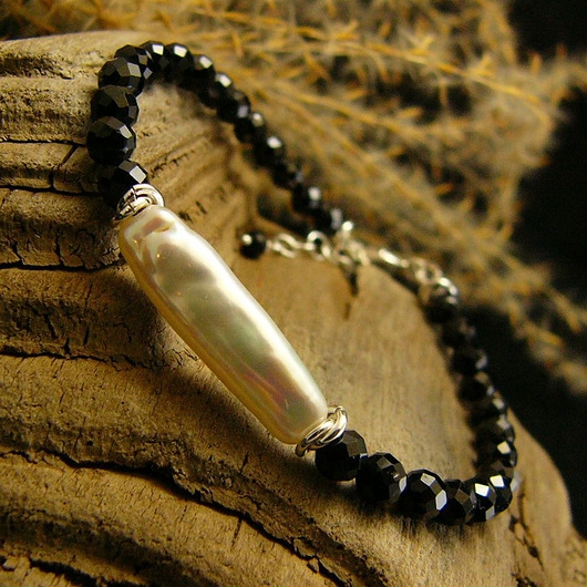 Image of Pakamera Bransoleta Amulet - Perła Turmalin Srebro