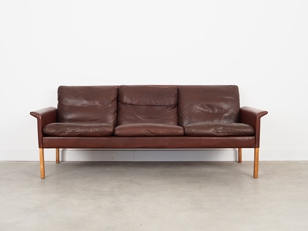 Image of Sofa skórzana brązowa, duński design, lata 60, Hans Olsen, CS M