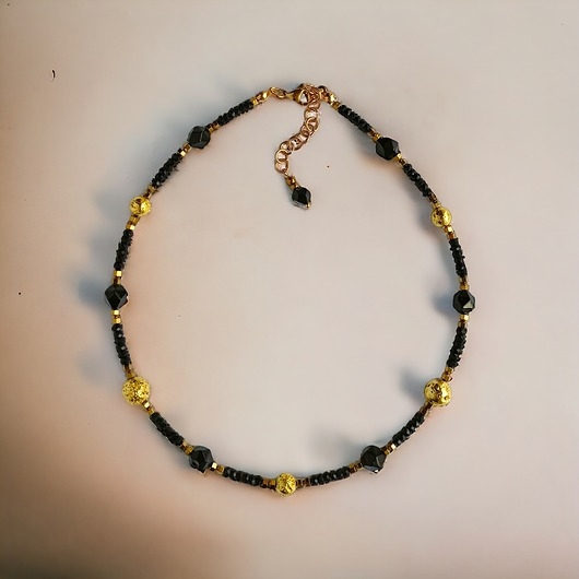 Image of Pakamera Naszyjnik GLAM : krótki naszyjnik choker : czarno - złoty : onyks, lawa