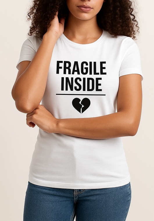Image of Pakamera Biała Koszulka damska z nadrukiem FRAGILE INSIDE