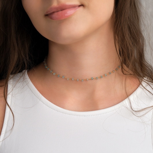 Image of Pakamera Choker akwamaryn srebro 925 pozłacane