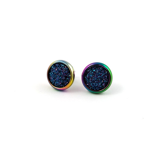 Image of Pakamera Kolekcja Starlight - kolczyki granatowe druzy - stal, mini