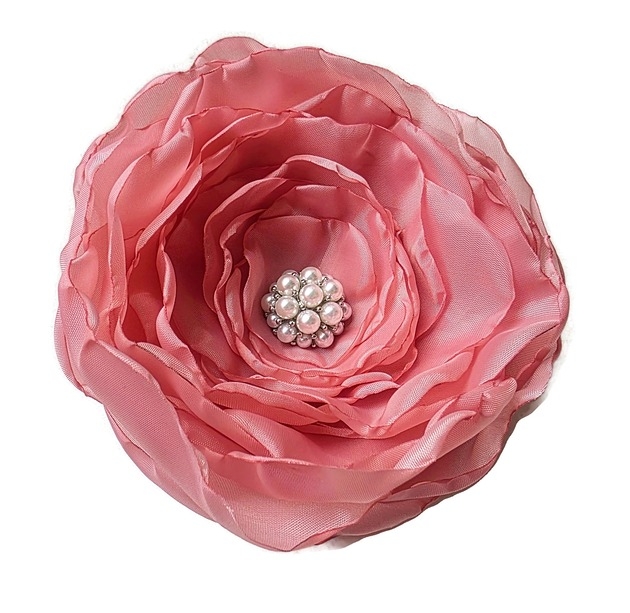 Image of Pakamera Duża broszka jasna pudrowy róż 10cm kwiat kwiatek