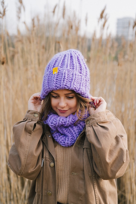 Image of Pakamera Wełniana czapka zimowa peruvian WOOLY fiolet