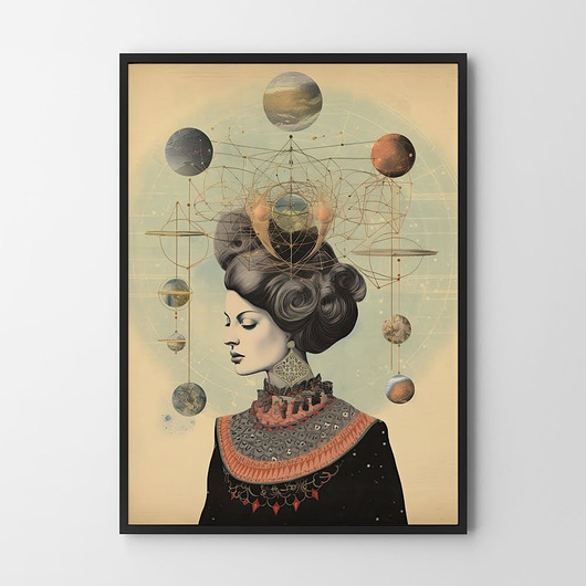 Image of Plakat Kobieta astrologia kolaż beżowy