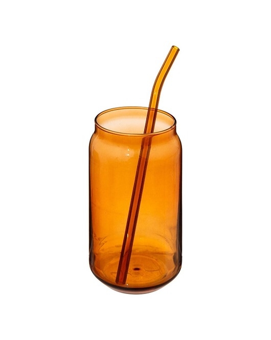 Image of Pakamera Szklanka Szklana do Napojów z Rurką Bursztynowa