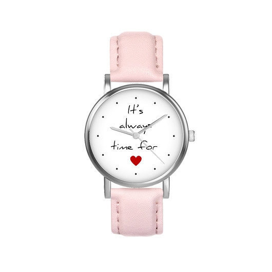 Image of Pakamera Zegarek mały - Love time - skórzany, pudrowy róż