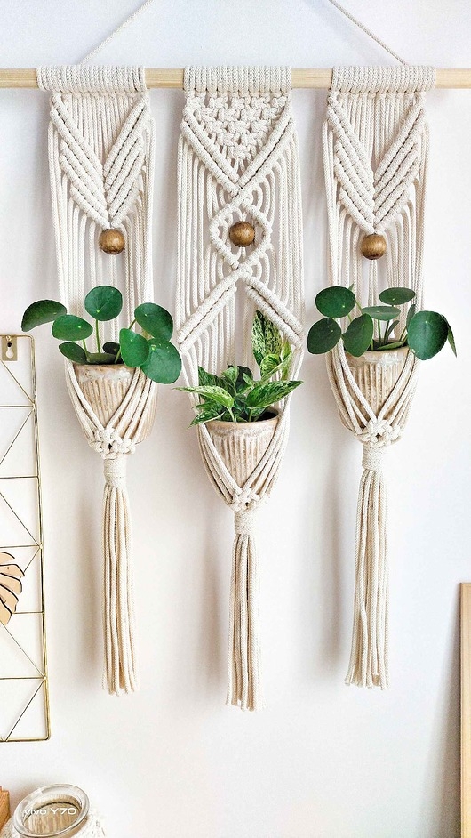 Image of Pakamera Kwietnik makrama na 3 doniczki, Boho dekoracja