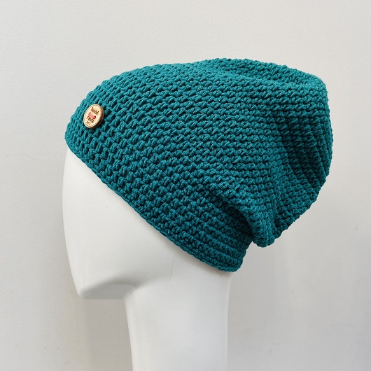 Image of Czapka przejściowa cienka beanie smerf bawełna szmaragd