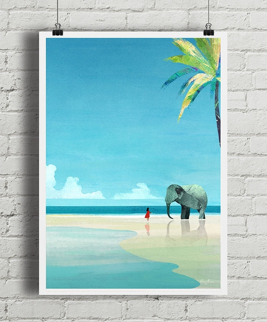 Image of Pakamera Plakat Egzotyczne wakacje - lazurowa plaża ze słoniem