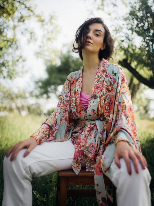 Image of Pakamera Kimono Flower Turkus SHORT