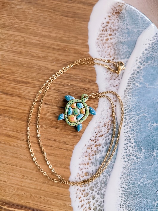 Image of Morski wisiorek Żółw morski Żółwik biżuteria w stylu oceanicznym