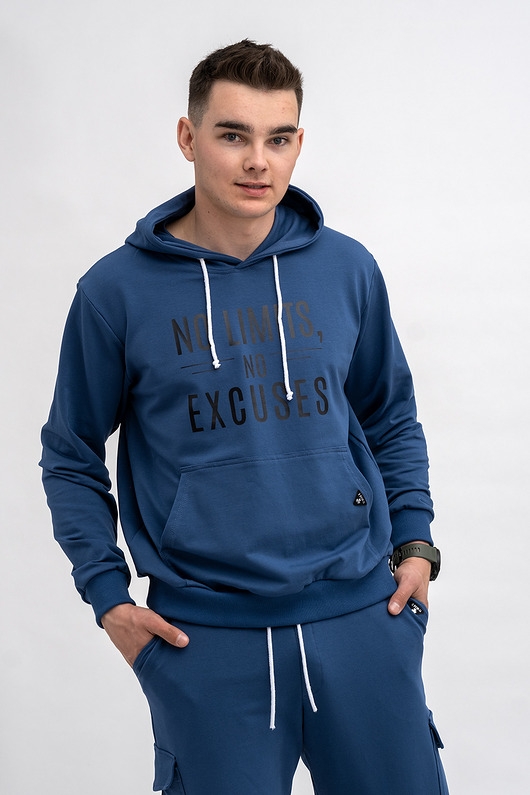 Image of Pakamera Bluza męska z kapturem ,,No Limits No Excuses denim