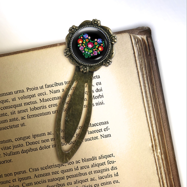 Image of Pakamera Zakładka do książki - Serce folkowe czarne - klips, brąz