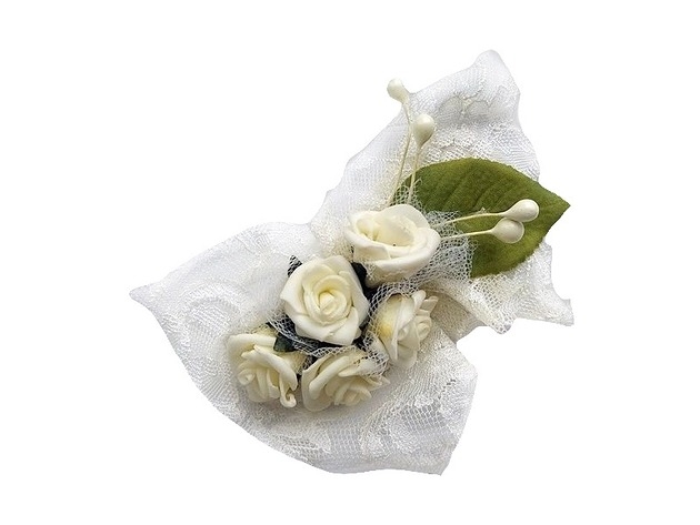 Image of Broszka kwiatowa - róże z koronką