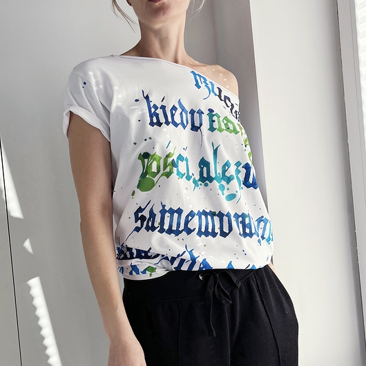 Image of Pakamera Kaligrafia niebieska fullprint Biały Oversize