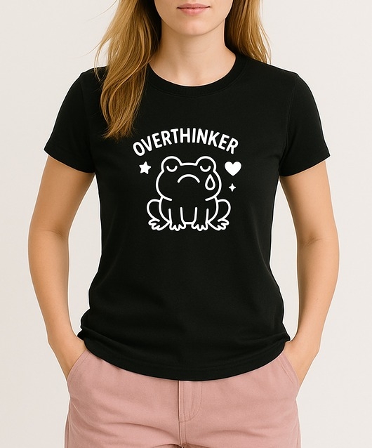 Image of Pakamera T-shirt damski OVERTHINKER czarny z białym nadrukiem