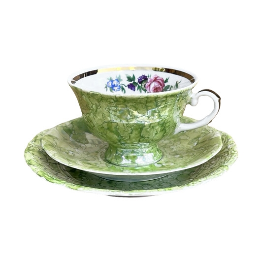Image of Pakamera Zielony zestaw śniadaniowy Zakład Porcelany Stołowej Karolina Polska lata 70.