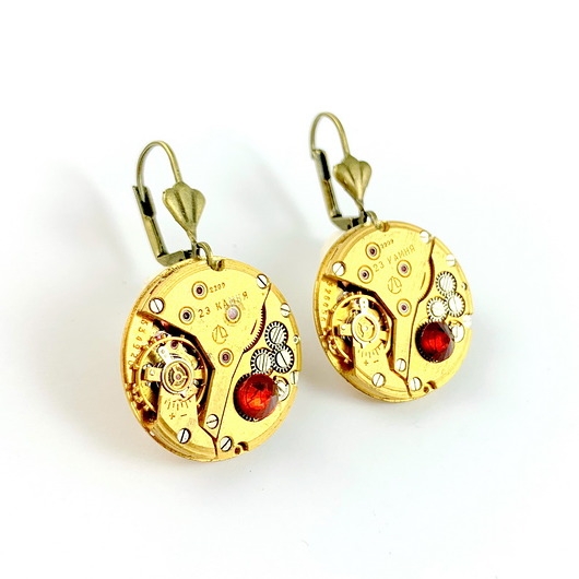 Image of Pakamera Kolczyki pozłacane - GOLDEN TREASURE - red
