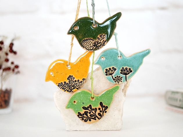 Image of Ceramiczne ptaszki - wiszące dekoracje do domu