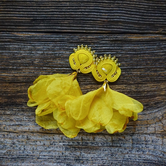 Image of Pakamera Koktajlowe kolczyki soutache- żółte