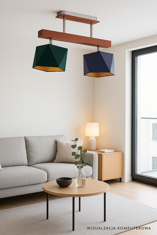 Image of Pakamera Drewniana lampa sufitowa na listwie z regulowanymi kloszami ASTIR GOLD