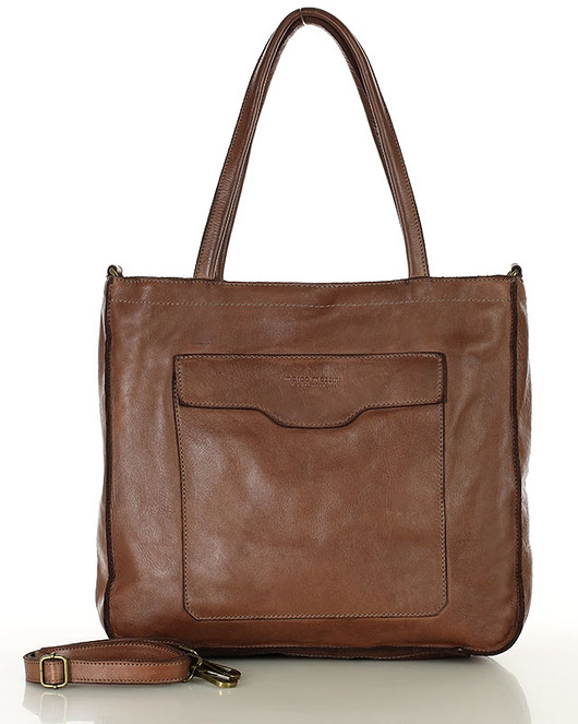 Image of Pakamera Torba shopper brązowa czekoladowa z kieszeniami skóra naturalna