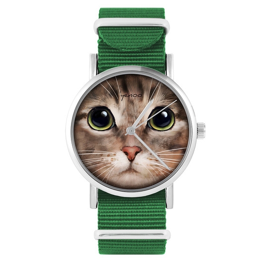 Image of Zegarek - Kot tygrysek - zielony, nylonowy