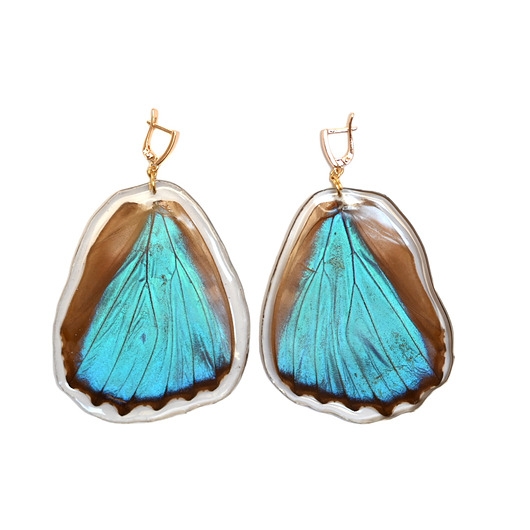 Image of Pakamera Kolczyki złote Kolczyki motyle morpho didius, niebieskie